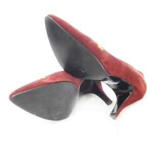 YVES SAINT LAURENT パンプス ハイヒール ポインテッドトゥ スエード レザー 刺繍 星 スター 36 23.0cm 赤 ボルドー