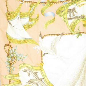 Salvatore Ferragamo スカーフ シルク 絹 マリン ヨット アニマル 総柄 ピンクベージュ /AH18 GY19