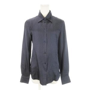ブラウス シャツ 長袖 シルク 絹 ドット 総柄 40 M 紺 ネイビー /AH18 GY19