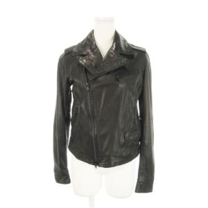 ライダース レザージャケット 羊革 本革 ラム ダブルジップ パンチング 黒 ブラック /AH14 GY19