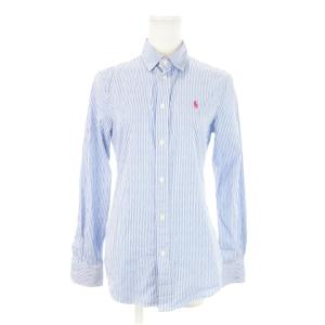長袖シャツ レギュラー ロゴ刺繍 コットン ストライプ 2 M 青 ブルー /AH17 GY19