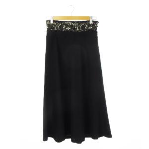ロングスカート フレア 切替 レース 38 M 黒 ブラック /CK30 GY19