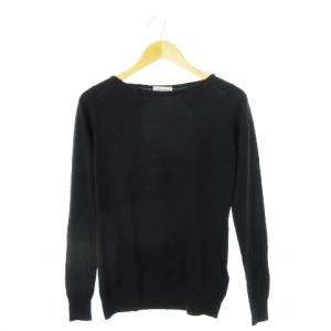 ニット セーター ラウンドネック 長袖 薄手 ウール ストレッチ M 黒 ブラック /CK4 GY19