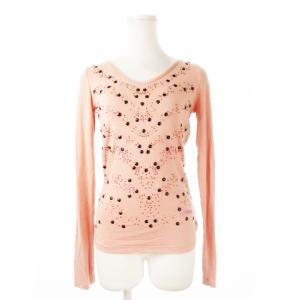 Tシャツ カットソー ロンT ラウンドネック 長袖 薄手 ハイストレッチ ビジュー ラインストーン ロゴ