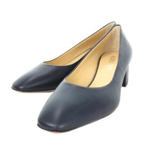 パンプス ミドルヒール チャンキーヒール スクエアトゥ レザー36 23cm 紺 ネイビー /MN3 GY19