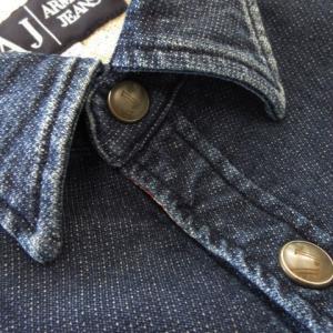ARMANI JEANS AJ ダンガリーシャツ スウェットデニム ウェスタン 長袖 ペイント加工 ウォッシュ加工 EU L USA