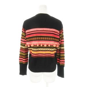 PS Paul Smith ニット セーター クルーネック 長袖 フリンジ ポンポン ウール ボーダー インターシャ M 黒 ブラック