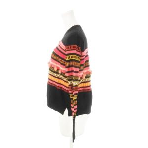 PS Paul Smith ニット セーター クルーネック 長袖 フリンジ ポンポン ウール ボーダー インターシャ M 黒 ブラック