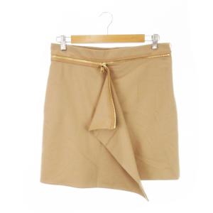 ミニスカート タイト ドレープ ラップテイスト ジップ ウール 40 L 茶 ブラウン /MN12 GY19