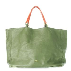 ハンドバッグ トートバッグ レザー 本革 シボ革 ダブルハンドル ロゴ 緑 カーキ /CK11 GY19