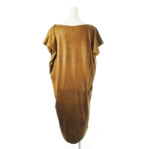 ISSEY MIYAKE ワンピース ひざ丈 ボートネック 半袖 レザータッチ ストレッチ 2 M 茶 ブラウン /CK20 GY19