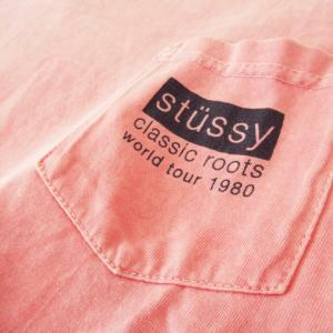STUSSY Tシャツ クルーネック 丸首 半袖 ポケット ワンポイント プリント ロゴ ヴィンテージ加工 S ピンク