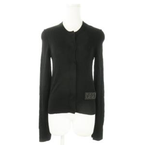 長袖カーディガン ニット クルーネック 比翼 ロゴ ラインストーン 黒 ブラック /AO19 GY19