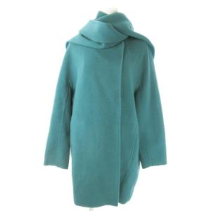 マフラー付きコート ノーカラー ロング丈 メルトン カシミヤ混 36 S 緑 グリーン /AO11 GY19