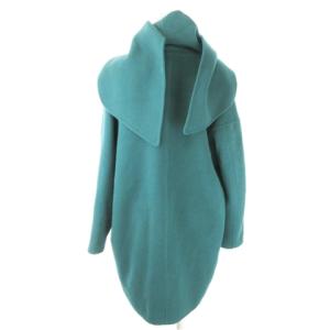 TOMORROWLAND マフラー付きコート ノーカラー ロング丈 メルトン カシミヤ混 36 S 緑 グリーン /AO11 GY19