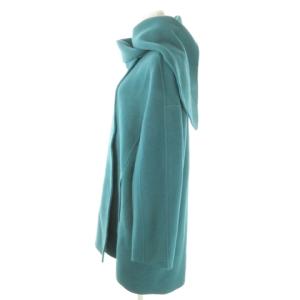 TOMORROWLAND マフラー付きコート ノーカラー ロング丈 メルトン カシミヤ混 36 S 緑 グリーン /AO11 GY19