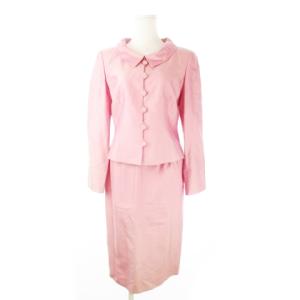 セットアップ スーツ ジャケット タイトスカート シルク 絹 ネップ シャンタン生地 9 ピンク /CK2