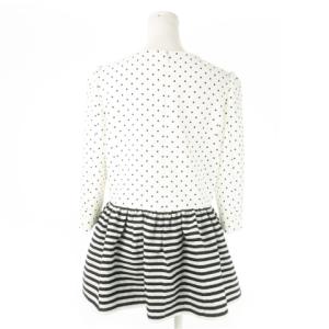 BORDERS at BALCONY ペプラム ブラウス 七分袖 切替 ドッキング ドット ボーダー 総柄 38 M 白 ホワイト /AO7