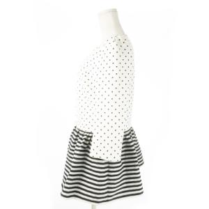 BORDERS at BALCONY ペプラム ブラウス 七分袖 切替 ドッキング ドット ボーダー 総柄 38 M 白 ホワイト /AO7