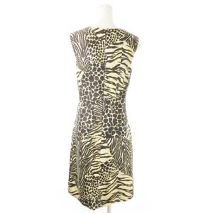 DOLCE&GABBANA ひざ丈ワンピース ノースリーブ シルク 絹 アニマル ゼブラ柄 レオパード ヒョウ柄 40 S ベージュ