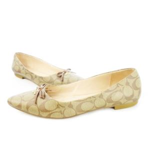 COACH バレエシューズ フラットシューズ アーモンドトゥ レザー PVC リボン ロゴ シグネチャー 10 26.0cm