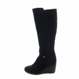 ロングブーツ ウェッジソール 切替 ロゴ スエード 8.5 25.5cm 黒 ブラック GY19 /MQ