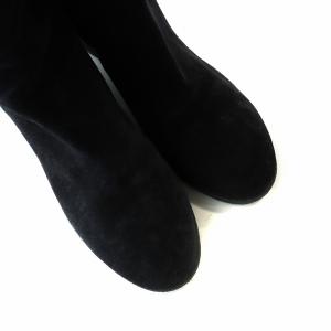 Salvatore Ferragamo ロングブーツ ウェッジソール 切替 ロゴ スエード 8.5 25.5cm 黒 ブラック GY19 /MQ