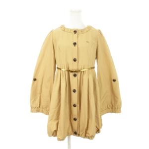 ミニワンピース チュニック 長袖 バルーンシルエット タック ギャザー リボンベルト 38 M ベージュ