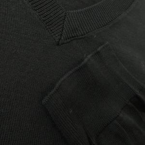 EMPORIO ARMANI 長袖ニット セーター Vネック ポケット ロゴ刺繍 薄手 48 M 黒 ブラック /AO5 GY19
