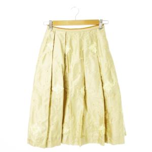 シルクスカート シャンタン生地 プリーツ ひざ丈 刺繍 リボン刺繍 ビーズ 花柄 ボタニカル 小さいサイズ