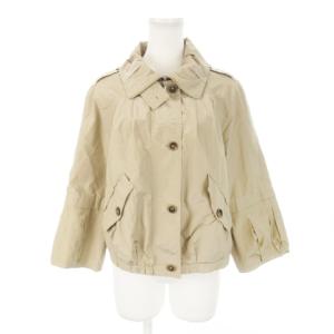 ナイロンジャケット ジップアップ 七分袖 切替 タック 38 M 茶 ブラウン /MN17 GY19