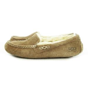 UGG australia ANSLEY モカシン スリッポン スエード ファー ロゴ 6 23cm 茶 ブラウン 3312 /AO2