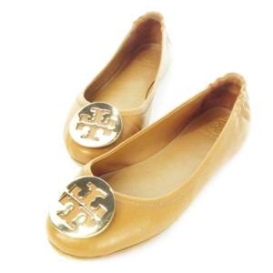 バレエシューズ フラットシューズ レザー 本革 ロゴプレート 6 23.0cm 茶 ブラウン 32880