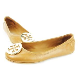 TORY BURCH バレエシューズ フラットシューズ レザー 本革 ロゴプレート 6 23.0cm 茶 ブラウン 32880