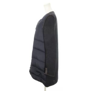 MARNI ダウンコート ノーカラー ダブルジップ ロング 切替 パイピング レザー 40 L 紺 ネイビー /MN4