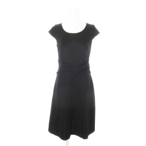 ニットワンピース ひざ丈 半袖 リボンモチーフ 36 S 黒 ブラック /AH13 GY19