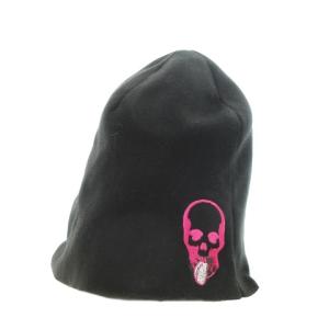 帽子 ニット帽 ニットキャップ ビーニー 薄手 ロゴ刺繍 スカル ラインストーン カシミヤ混 黒 ブラック