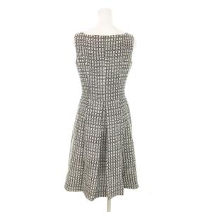 René ワンピース ツイード ひざ丈 ノースリーブ タック 総柄 36 S 紺 ネイビー /MN14 GY19