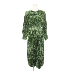 ワンピース クラッシュベロア ロング 切替 タック リボン 36 S 緑 グリーン /MN15 GY19