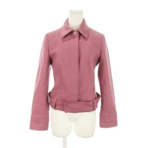 ショートコート ステンカラー ベルト ウール 裏地ペイズリー柄 小さいサイズ 38 XS ピンク /AH4