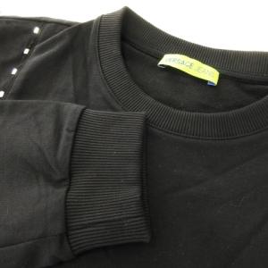 VERSACE JEANS COUTURE トレーナー スウェット ラウンドネック 長袖 ストレッチ ワンポイント ライン ロゴプレート S 黒 ブラック