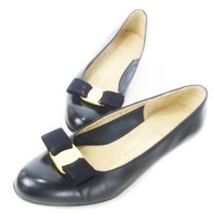 BOUTIQUE パンプス ローヒール ラウンドトゥ レザー 本革 ヴァラリボン 6.5 23.5cm