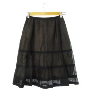 FOXEY BOUTIQUE シルクスカート フレア ミモレ ロング 絹 シアー 透け感 ネップ ラインテープ 小さいサイズ 38 XS