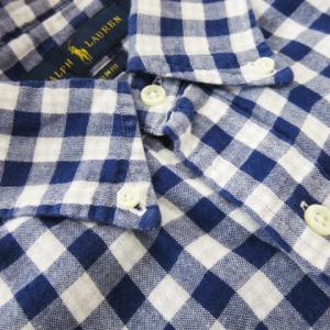 RALPH LAUREN ガーゼシャツ ボタンダウン 長袖 二重ガーゼ コットン ワンポイント ロゴ 刺繍 ギンガムチェック 大きいサイズ