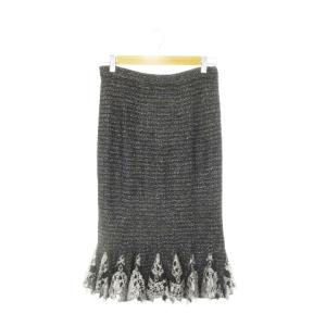 COUTURE スカート ツイード マーメイド ミモレ ロング レース切替 シルバーラメ 6 M 黒 ブラック