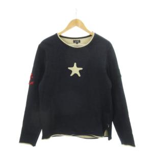 トレーナー スウェット ラウンドネック 長袖 ワンポイント 起毛 星 イカリマーク ロゴ M 紺 ネイビー