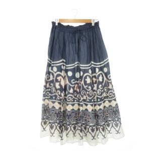 ギャザースカート ロング マキシ コットン ウエストゴム ステッチ 刺繍 ビーズ 6 M 青 ブルー /MN20
