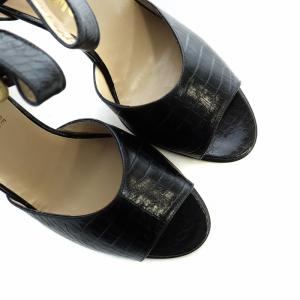 Salvatore Ferragamo サンダル チャンキーヒール ロゴ ストラップ レザー 6 23cm 黒 ブラック GY19 /MQ