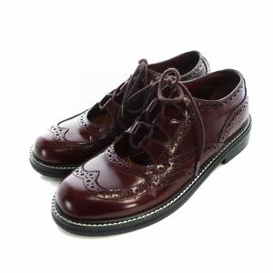 レザーシューズ ウィングチップ ロゴ パンチング 37 24cm 赤 レッド GY19 /MQ