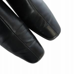 Salvatore Ferragamo ブーティ サイドゴア ショートブーツ リボン ロゴ スクエアトゥ レザー 5.5 23cm 黒 ブラック